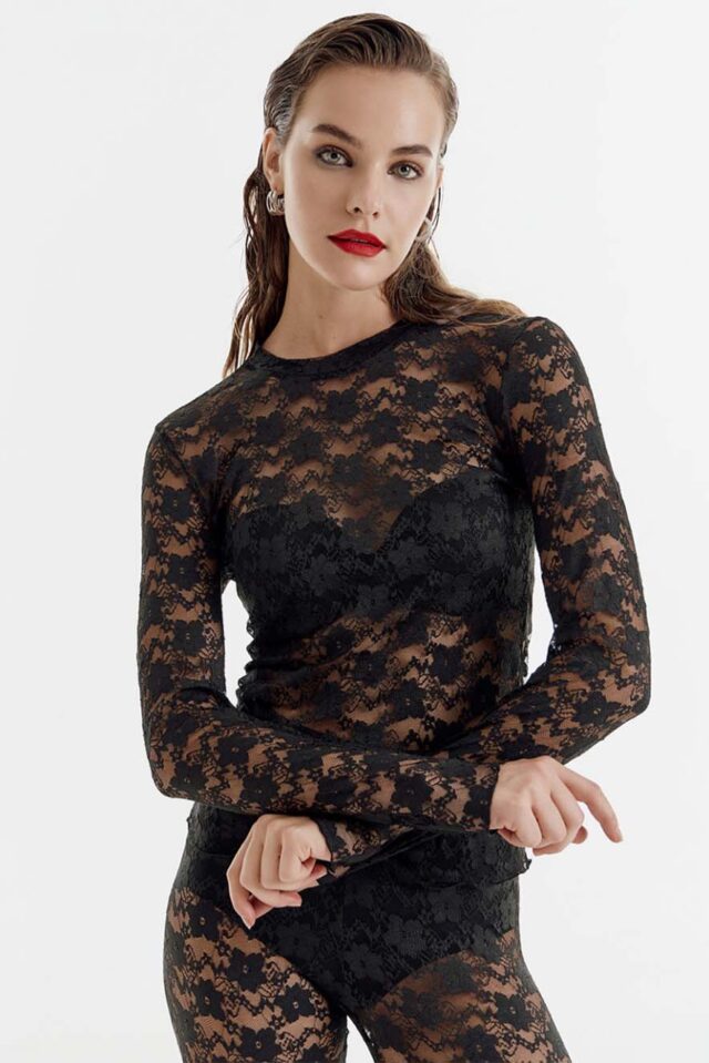 Access Blouse Sheer Lace Long Sleeve