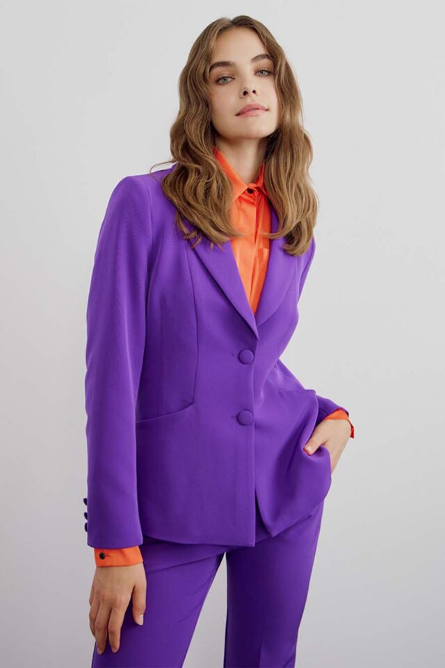 Access Jacket Basic Lapel Collar Purple