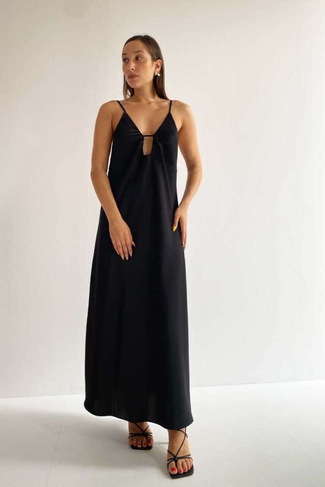 Ckontova Silk Dress with Thin Straps Black