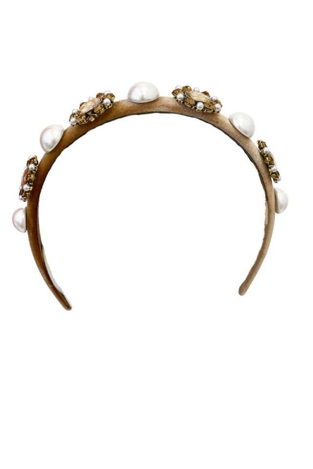 Headband  Nude with Rhinestones and Pearls