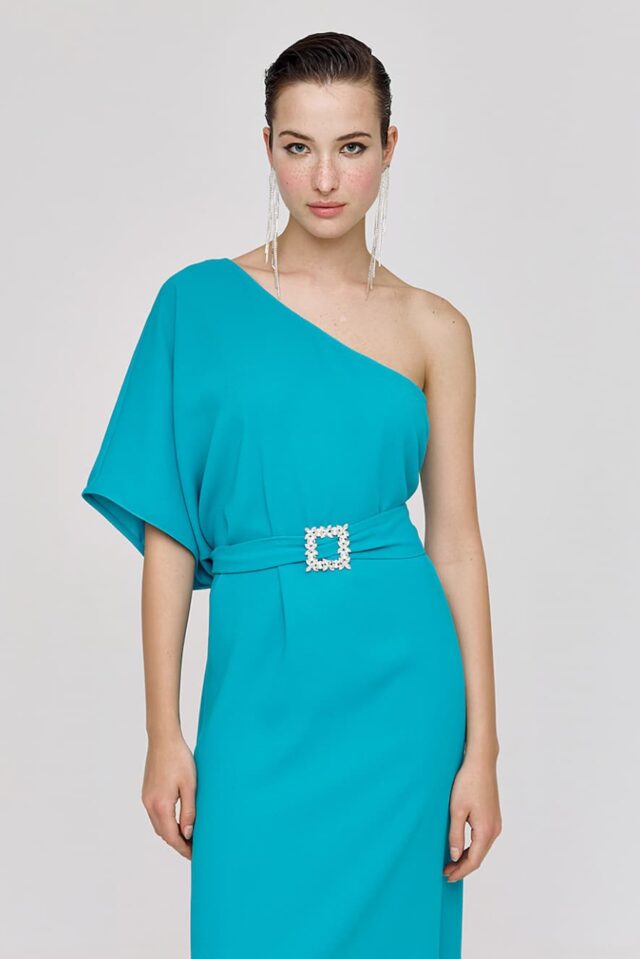 Access Lagoon One-Shoulder Belted Dress